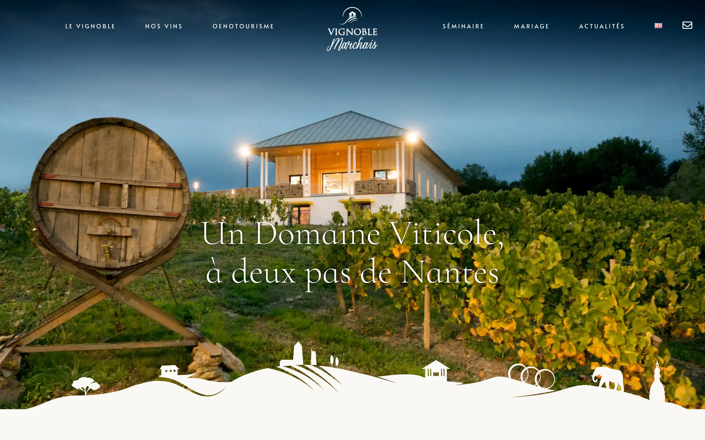 Page d'accueil du site du Vignoble Marchais, domaine viticole près de Nantes, version ordinateur