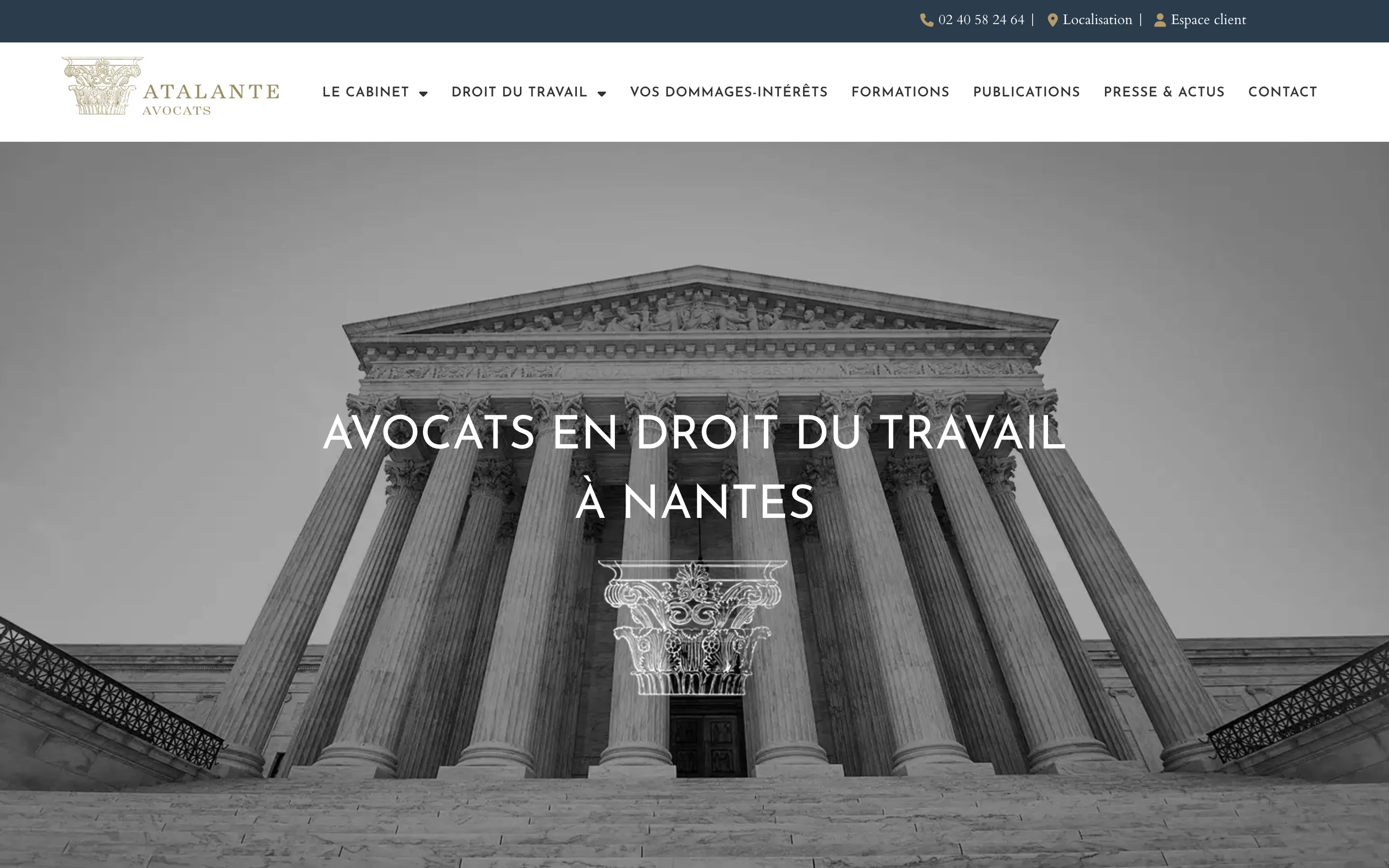 Page d'accueil du site d'Atalante Avocats, cabinet d'avocat à Nantes, version ordinateur