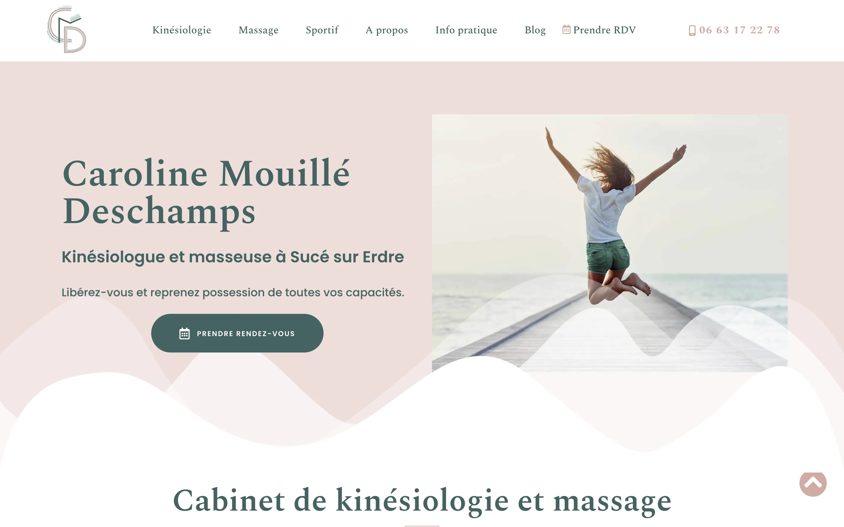 Page d'accueil du site de Caroline Mouillé, kinésiologue à Sucé-sur-Erdre, version ordinateur