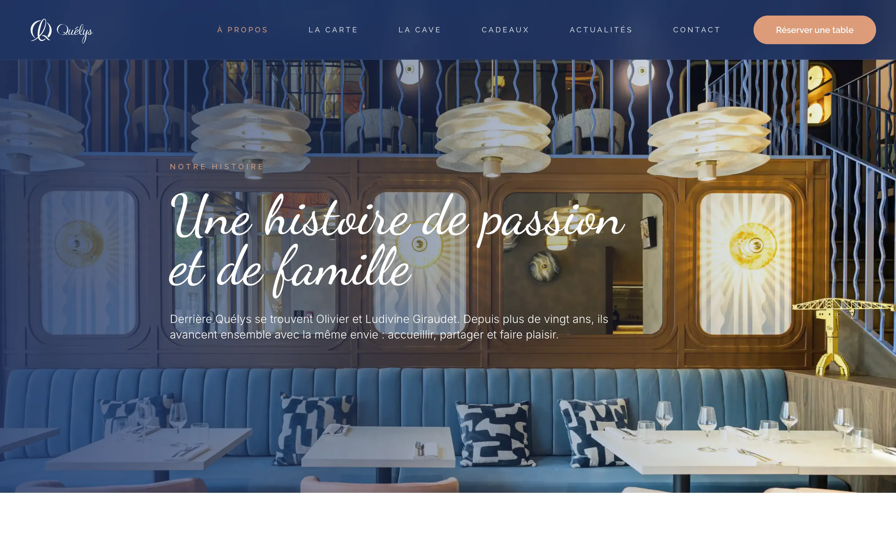 Page « Notre histoire » du site du restaurant Quélys à Nantes, version ordinateur
