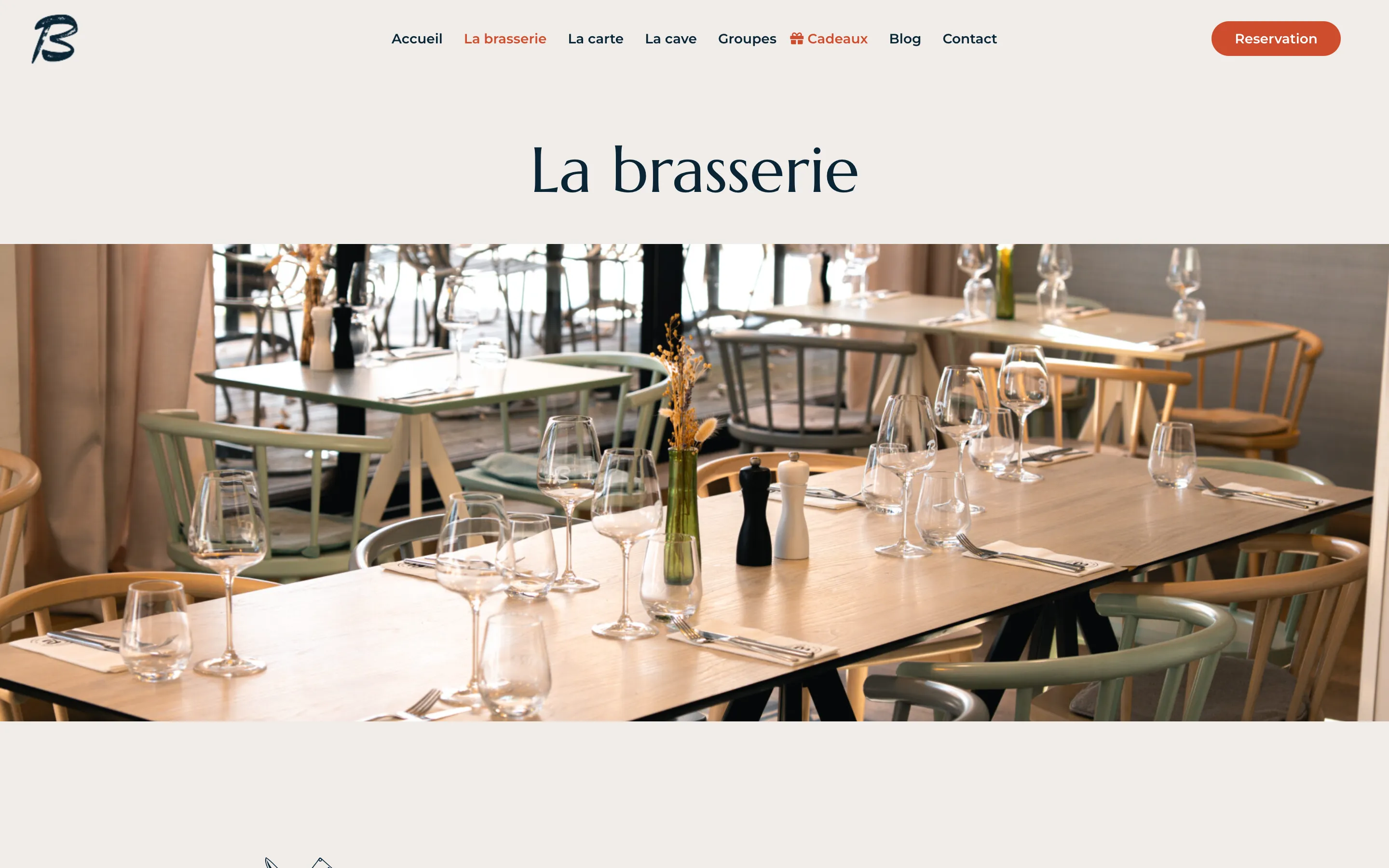 Page « La brasserie » du site de La Brasserie Bleue, restaurant à Vannes, version ordinateur