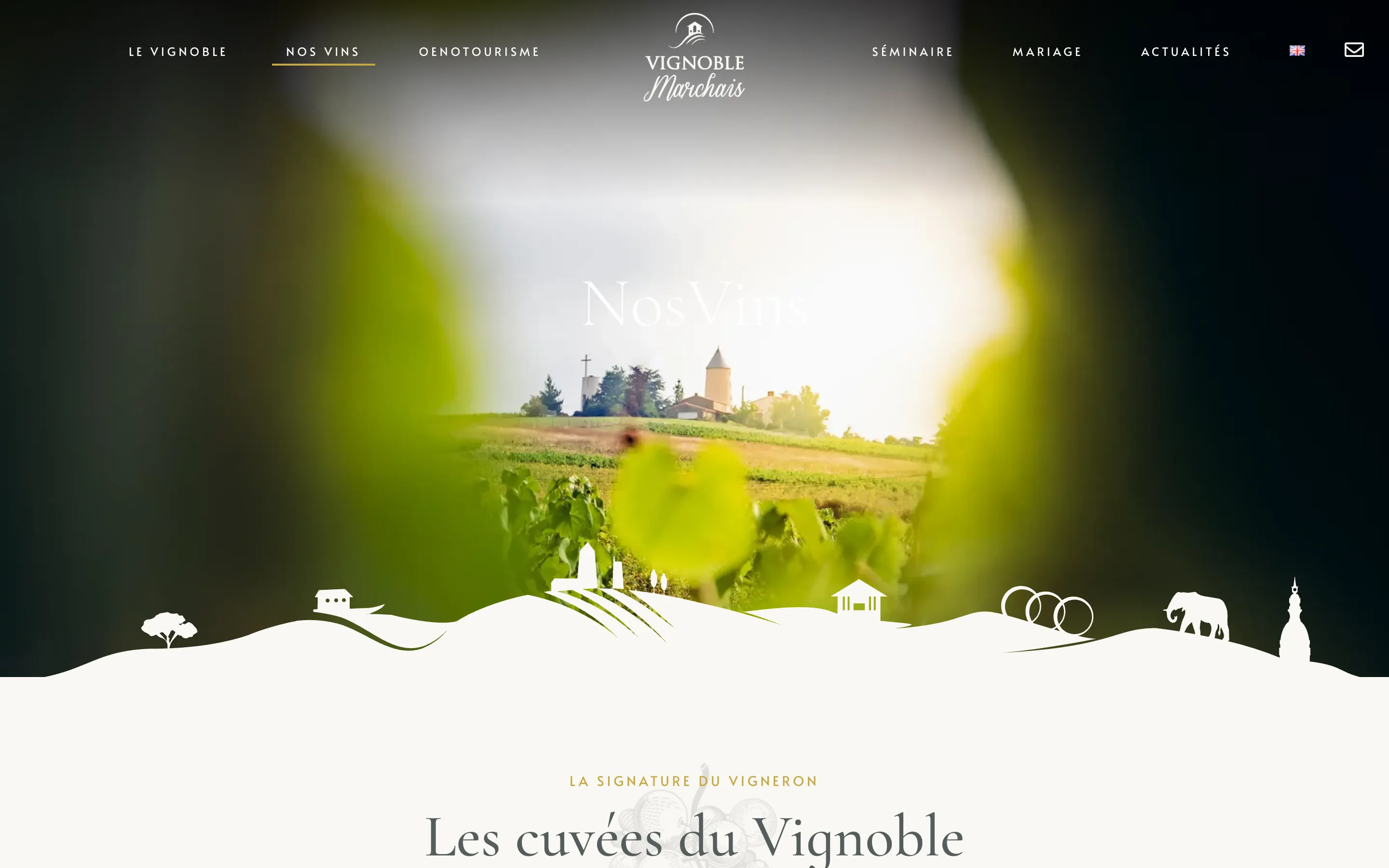 Page « Nos vins » du site du Vignoble Marchais, domaine viticole près de Nantes, version ordinateur