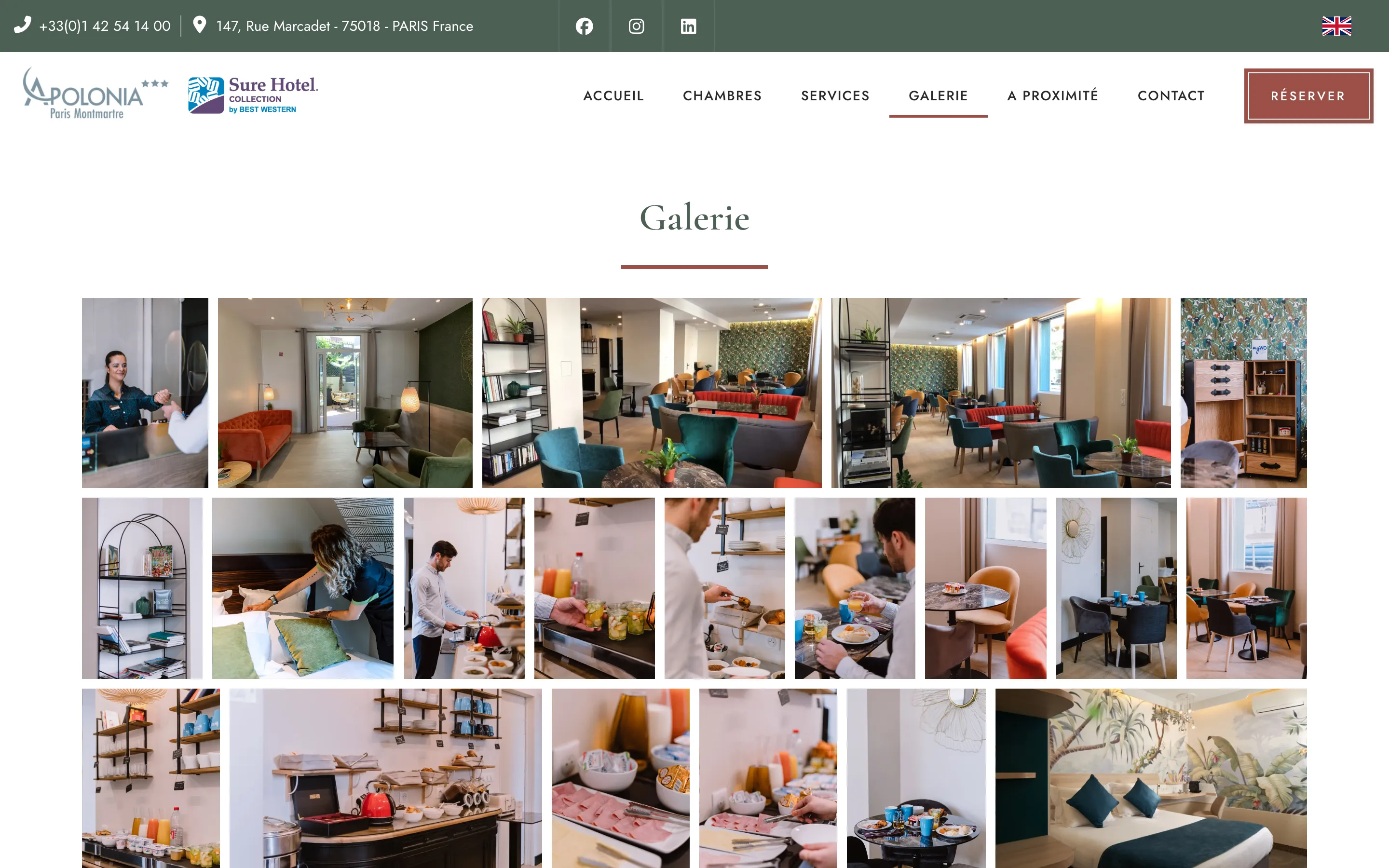 Page « Galerie » du site de l'Hôtel Apolonia Paris Montmartre, version ordinateur