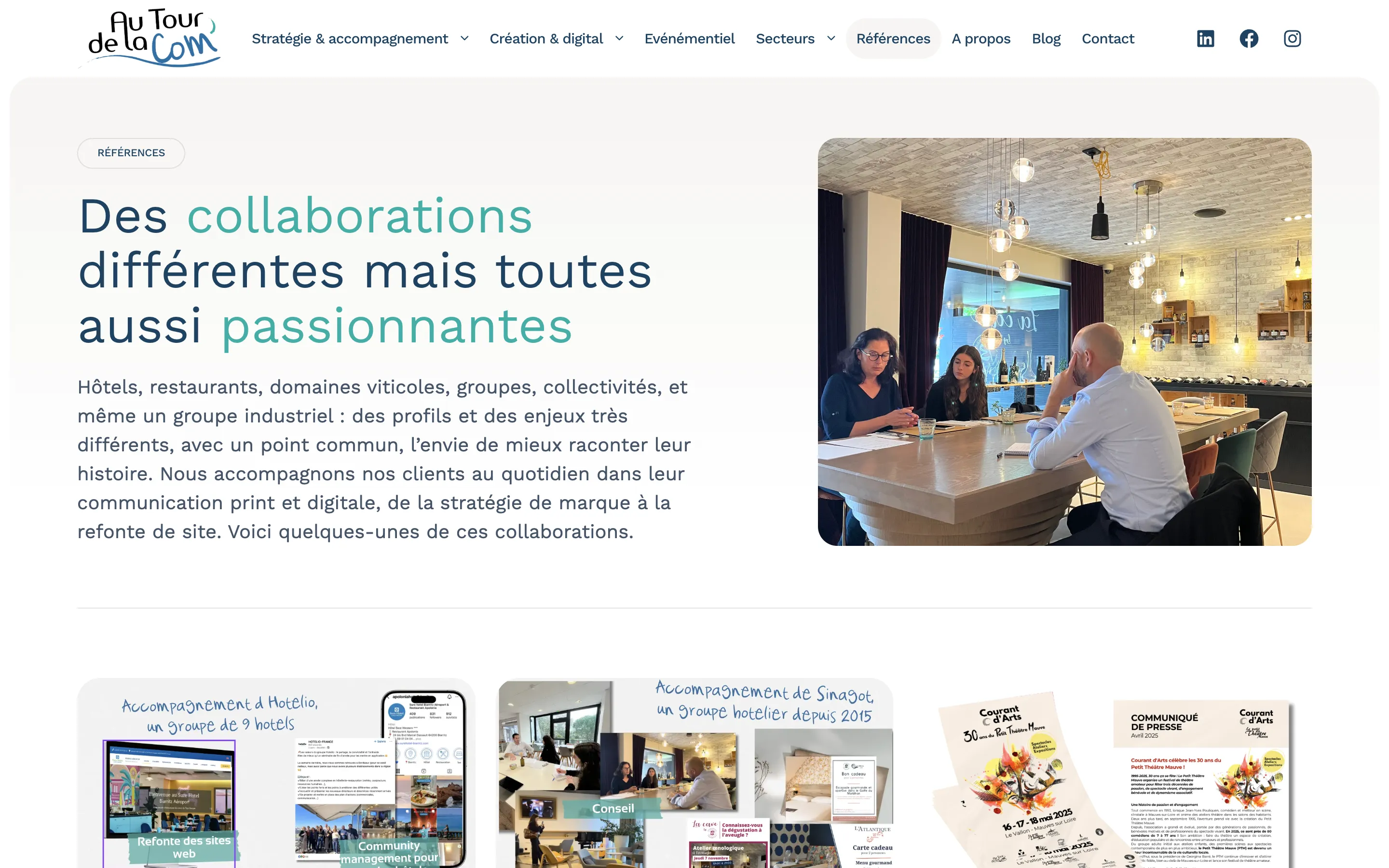 Page « Références » du site d'Au Tour de la Com', agence de communication près de Nantes, version ordinateur